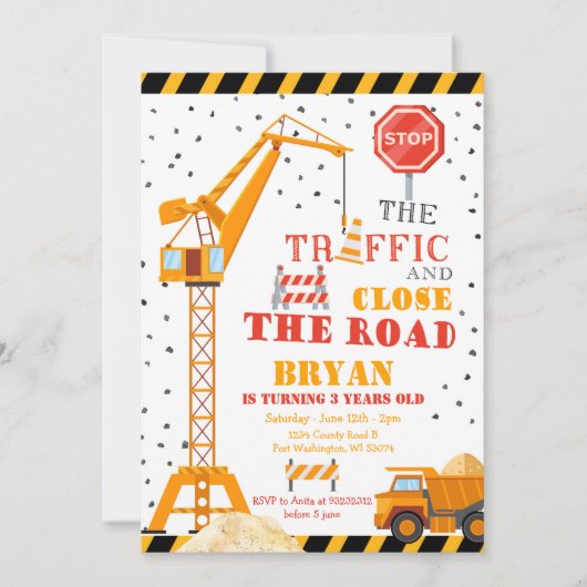 Join the Crew Boy Construction Birthday Invitation Kaart (Voorkant)