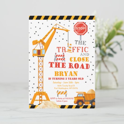 Join the Crew Boy Construction Birthday Invitation Kaart (Staand voorkant)