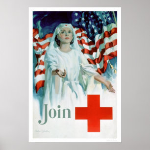 Join the Red Cross - American Flag (US00310) Poster