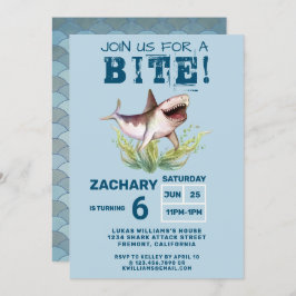 Join Us For a Bite Funny Shark Boys Birthday Party Kaart