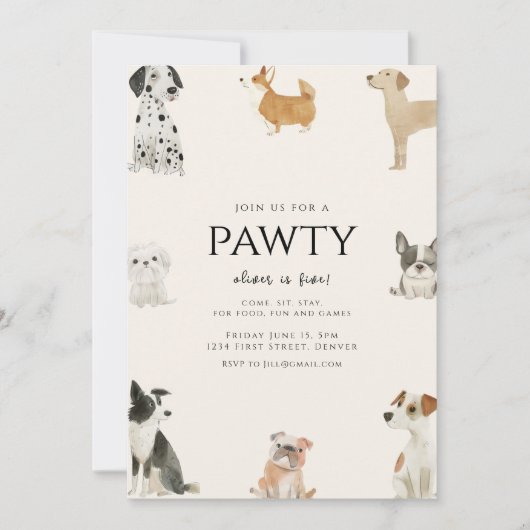 Join us for a Pawty Dog Theme Birthday Kaart (Voorkant)
