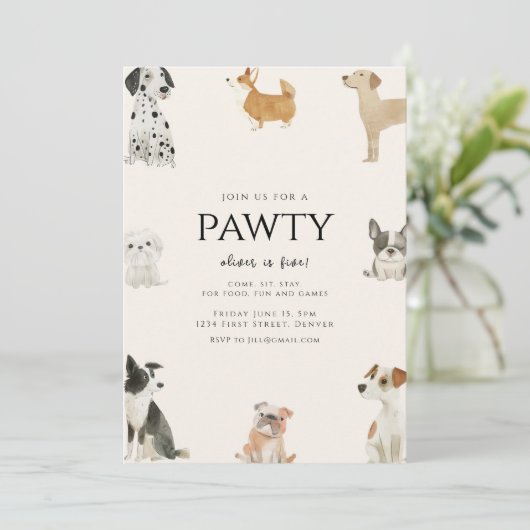 Join us for a Pawty Dog Theme Birthday Kaart (Staand voorkant)