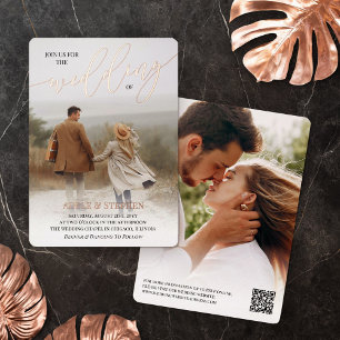 Join Us Gouden Foto QR Code All In One Trouwfeest Folie Uitnodiging