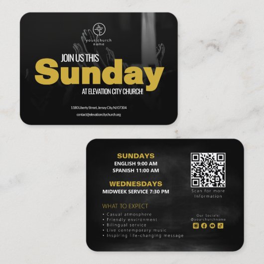 Join Us Kerk Uitnodiging Uitnodigingskaart Sjabloo (Voorkant / Achterkant)