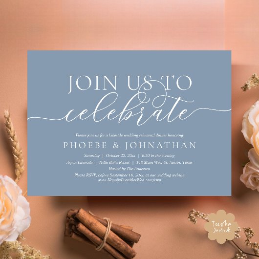 Join Us To Celebrate, Wedding Rehearsal Dinner Kaart