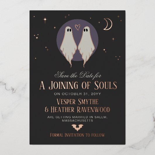 Joining of Souls Ghosts Lesbian Save the Date Folie Uitnodiging (Voorkant)