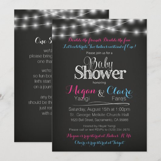 Joint Baby shower Chalkboard Invitation Book Kaart (Voorkant / Achterkant)