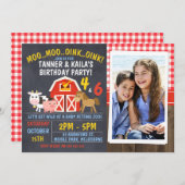 Joint Barnyard Chalkboard verjaardagsuitnodiging Kaart (Voorkant / Achterkant)