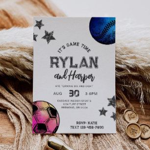 Joint Baseball Soccer Verjaardag Uitnodiging