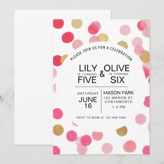 Joint Birthday, Confetti Birth jarig, Kaart (Voorkant / Achterkant)