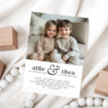 Joint Birthday Invitation Portret Kaart<br><div class="desc">Een moderne gezamenlijke uitnodiging op de verjaardag,  perfect voor broers en zussen en vrienden die samen vieren! U kunt uw eigen foto uploaden en alle tekst uitgeven.</div>