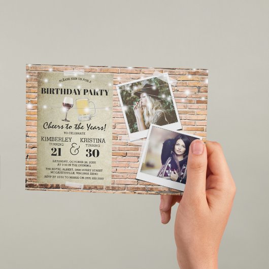 Joint Birthday Party 2 x Photo Cheers to the Years Kaart