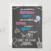 Joint Birthday Party Boy & Girl Chalkboard Cute Kaart (Voorkant)