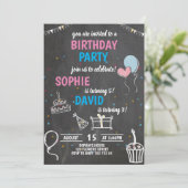 Joint Birthday Party Boy & Girl Chalkboard Cute Kaart (Staand voorkant)
