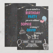 Joint Birthday Party Boy & Girl Chalkboard Cute Kaart (Voorkant / Achterkant)