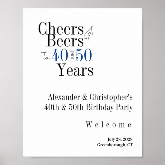 Joint Birthday Party Cheers Beer Blue Welcome Poster (Voorkant)