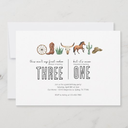 Joint Birthday Party - Western Rodeo thema Kaart (Voorkant)