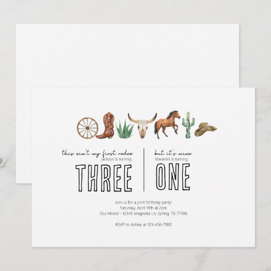 Joint Birthday Party - Western Rodeo thema Kaart (Voorkant / Achterkant)