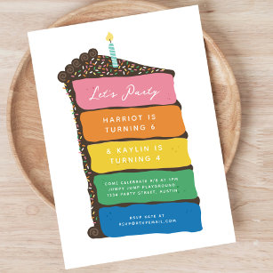 Joint Birthday Rainbow Layer Cake Party Kaart