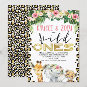 Joint Cheetah Floral Wild Ones Birthday Uitnodigin Kaart