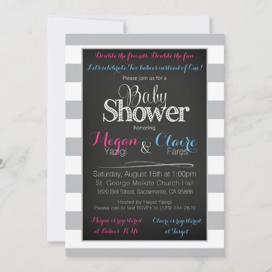 Joint Coed Baby shower Chalkboard Invitation Kaart (Voorkant)