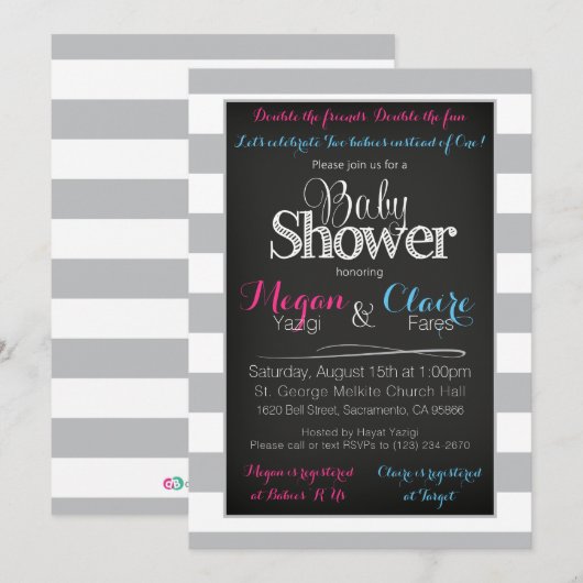 Joint Coed Baby shower Chalkboard Invitation Kaart (Voorkant / Achterkant)