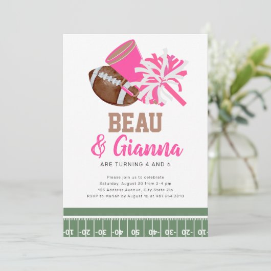 Joint Combined Birthday Party Invitation Boy Girl Kaart (Staand voorkant)