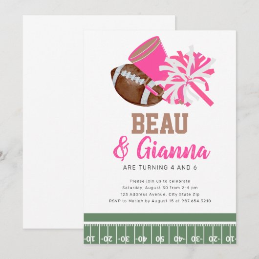 Joint Combined Birthday Party Invitation Boy Girl Kaart (Voorkant / Achterkant)