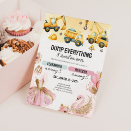 Joint Construction & Ballerina Sibling Birthday Kaart