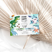 Joint Dinosaur & Sharks Sibling Birthday Kaart