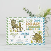 Joint Dinosaurs Siblings Birthday Invitation Kaart (Staand voorkant)