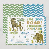 Joint Dinosaurs Siblings Birthday Invitation Kaart (Voorkant / Achterkant)