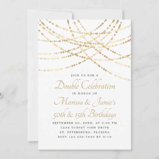 Joint Double String Lights Zwart Goud Verjaardag Kaart (Voorkant)