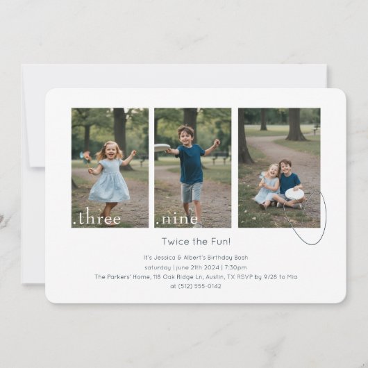 Joint Dual Sibling Any Age Double Birthday Party Kaart (Voorkant)