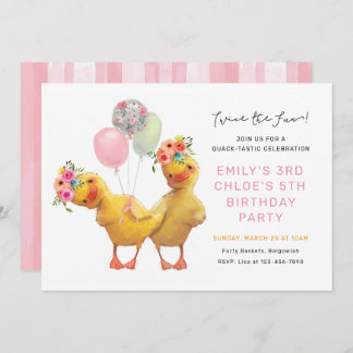 Joint Ducklings Birthday Invite, Siblings Friends Kaart