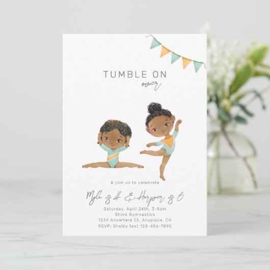 Joint Gymnastics Birthday Invitation | Zussen Kaart (Staand voorkant)
