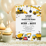 Joint Kinder constructie thema Verjaardagsfeest Kaart<br><div class="desc">Maak je klaar om te graven in de perfecte verjaardagservaring! Ontdek een dynamische dubbele viering met onze verjaardagsuitnodigingen met een bouwthema, prachtig versierd met illustraties van het branden, stopborden en een reeks bouwvoertuigen. Omlijst tegen een ongerepte witte achtergrond, onze gemakkelijk te personaliseren sjabloon maakt ruimte voor spatten van vuil en...</div>