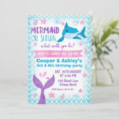 Joint Mermaid and Shark Birthday Invitation Kaart (Staand voorkant)