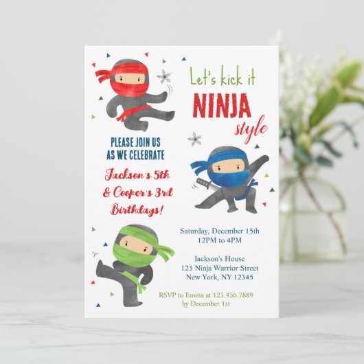 Joint Ninja Warrior Verjaardagsfeestuitnodigingen Kaart (Staand voorkant)