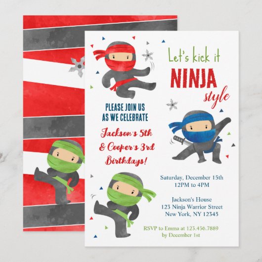 Joint Ninja Warrior Verjaardagsfeestuitnodigingen Kaart (Voorkant / Achterkant)