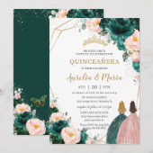 Joint Quinceañera Emerald Green Blush Floral Kaart (Voorkant / Achterkant)