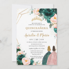 Joint Quinceañera Emerald Green Blush Floral Kaart