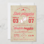 Joint Twin Baseball Birthday Invitation Girl Kaart (Voorkant)