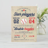 Joint Twin Baseball Birthday Invitation Kaart (Staand voorkant)