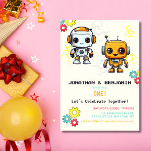 Joint Twin Boys Verjaardag Schattigee Robots Futur Kaart