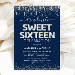 Joint Twin Sweet Sixteen 16th Birthday Party Invit Kaart<br><div class="desc">Moderne gezamenlijke 16e verjaardagsfeestuitnodigingen met een stijlvolle blauwe achtergrond voor de marine,  zilveren glitter en confetti,  zoete zestien zilverhelliumballonnen en een sjabloon ter viering van het dubbele feest die gemakkelijk te personaliseren is.</div>