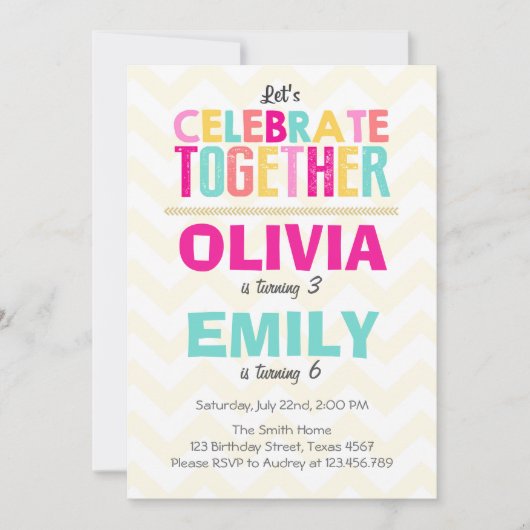 Joint twin verjaardag party uitnodiging Meisjes Ro (Voorkant)