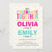 Joint twin verjaardag party uitnodiging Meisjes Ro (Voorkant / Achterkant)