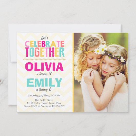 Joint twin verjaardag party uitnodiging Meisjes Ro (Voorkant)