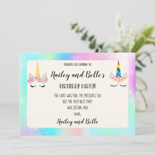 Joint Unicorn Birthday - Hartelijk dank Bedankkaart (Staand voorkant)